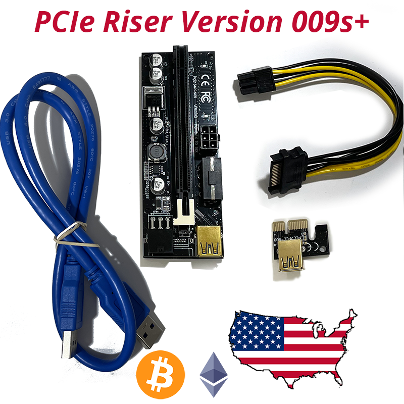 APKLVSR PCI-E Riser 009S 16X Extender Kabel GPU Riser Express Kabel Adapter Card mit USB 3.0 Kabel LED-Grafikerweiterung für Bitcoin Litecoin ETH Coin Mining Kryptowährungen 